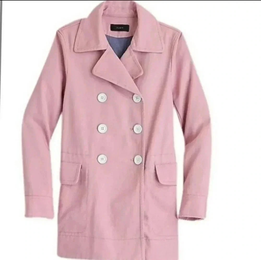 NWT! J.Crew Pale Pink Heavy Cotton Pea Coat. Size 10 - Picture 2 of 12